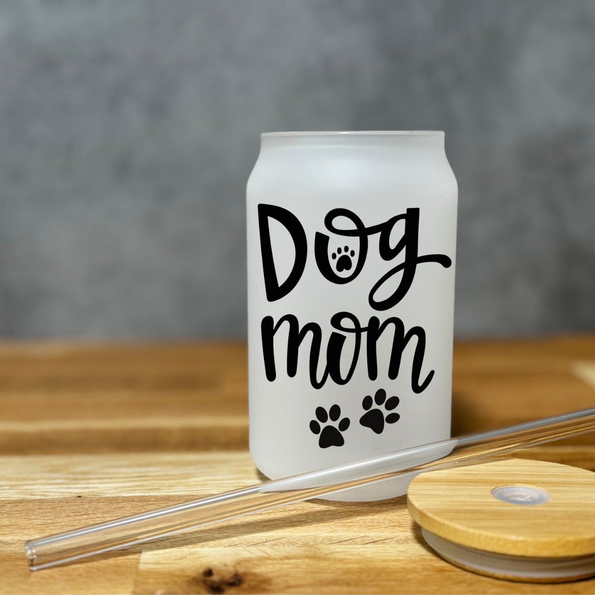 sklenička ve tvaru plechovky dog mom matná